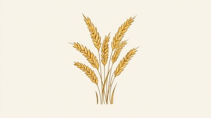 Fototapeta premium Minimalist vector icon of golden wheat ears in a stylized bundle, elegant symmetrical shape suitable for organic product branding