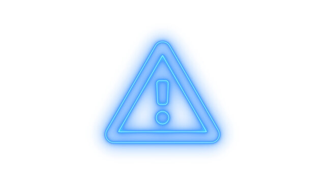 A colorful neon warning sign with an exclamation mark inside a triangular frame, symbolizing potential danger, system error, or an urgent alert in a digital interface, isolated on transparent backgrou