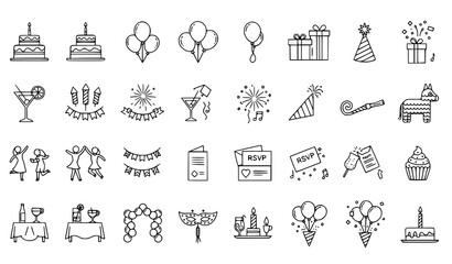 Event and party editable thin line vector icon set