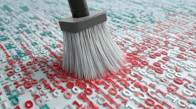 Data cleaning concept with brush and binary code
