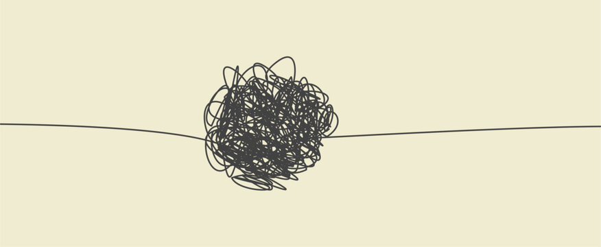 Minimalist Abstract Illustration of a Messy Continuous Line Scribble Tangle on a Warm Cream Background for Creative Problem Solving Concept Art and Modern Graphic Design Layouts