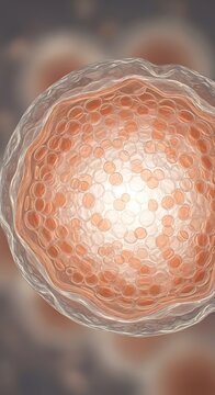 Microscopic view of a human blastocyst embryo with inner cell mass and trophectoderm during early development and cell division