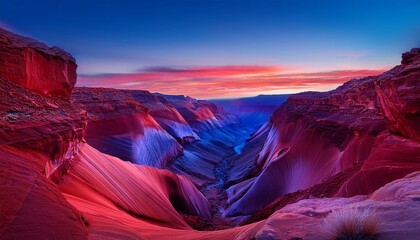 Deep Canyon Gorge Illustration With Intense Red And Indigo Gradients