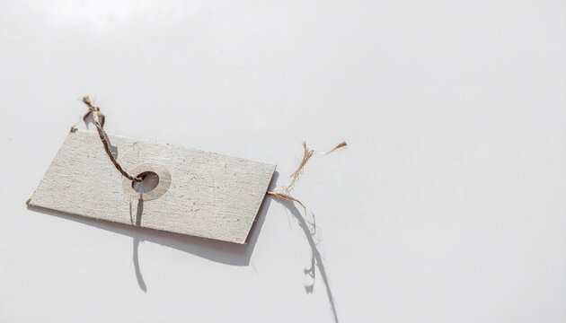 Minimalist Gray Rectangular Paper Gift Tag with Attached String on a Clean White Background for Product Labeling