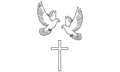 Fototapeta premium Doves and cross christian symbolism illustration