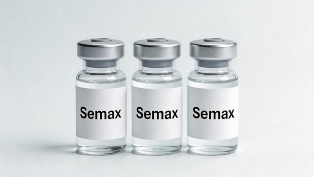 Semax peptide therapy for longevity and biohacking, three glass vials