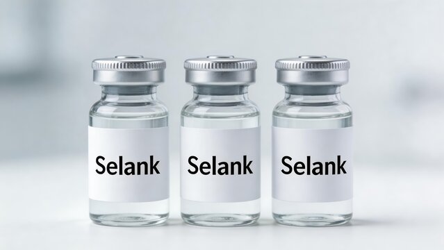 Selank peptide therapy for longevity and biohacking, three glass vials