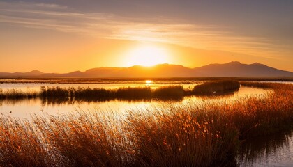 Amanecer Dorado En La Laguna De L Encanyissada Paisaje De Humedales En El Delta Del Ebro