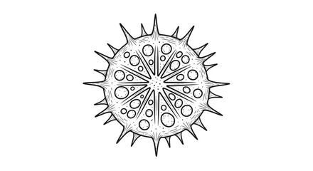 Spiky Microbe Illustration: Abstract Cell Structure with Bubbles and Rays