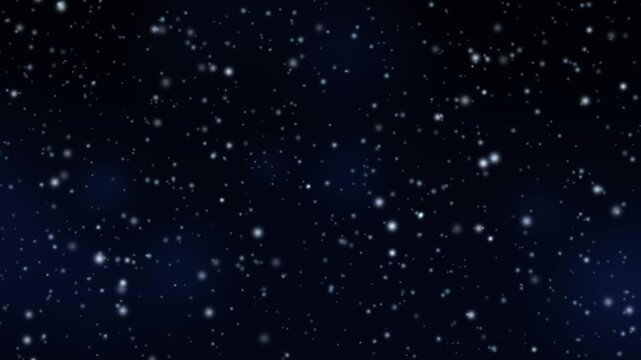 Dots of light drift across a deep blue gradient