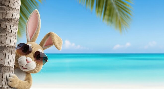 Easter bunny on a tropical beach getaway easter vacation