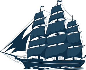 Classic sailing ship illustration, vintage tall ship with sails, nautical maritime transport concept, ocean adventure vector artwork isolated © Sarjina's World