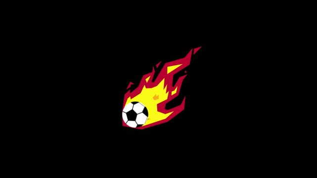 Soccer ball on fire with flames on green background representing speed power goal and sport passion isolated on transparent background  
