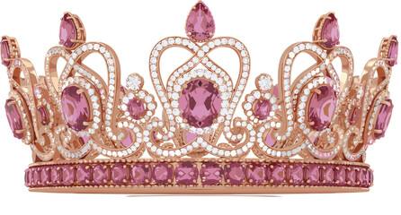 Luxury pink gemstone crown tiara with diamonds ornate royal jewelry illustration elegant princess accessory isolated design for wedding beauty pageant fashion concept © MstKhadija