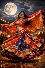 Beautiful Women Playing Dandiya Garba on Navratri Night