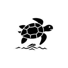 Obraz premium Minimalist Black Turtle Silhouette Swimming Over Waves