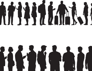 Business people queue and teamwork silhouette set