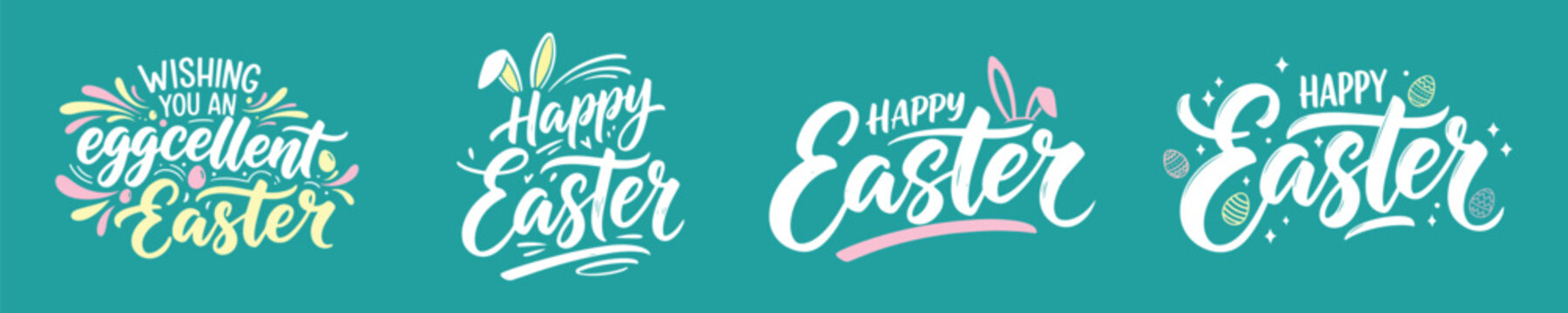 Elegant Happy Easter Hand Lettering Script Typography Decorative Spring Holiday Vector
