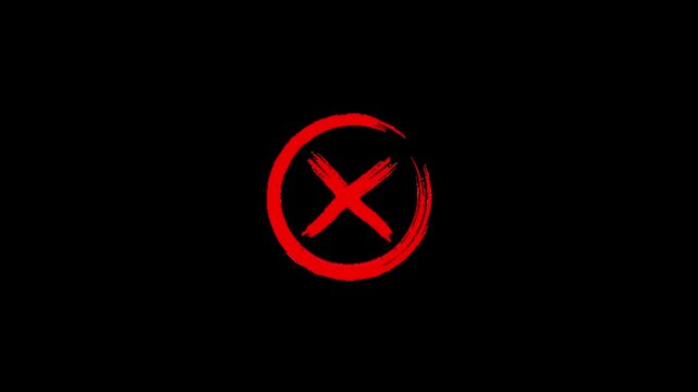 Red hand drawn cross mark icon in circle isolated on transparent background representing rejection error and no sign