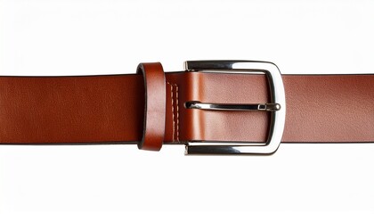 Brown Leather Belt Closeup On Transparent Background