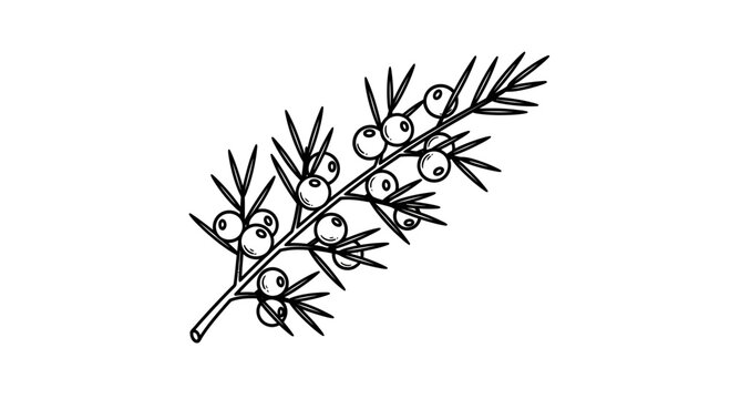 Hand Drawn Juniper Berry Branch with Needles, Botanical Illustration
