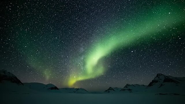 Aurora Borealis Dancing Across Night Sky.