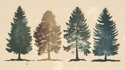 Fototapeta premium Vintage tree silhouettes collection for nature and design projects