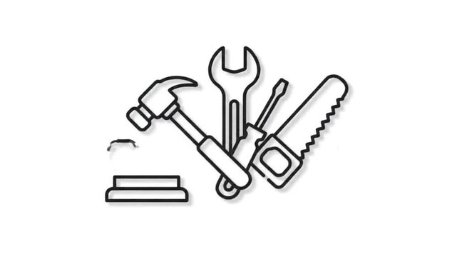 Various carpentry tools including hammer, wrench, saw, and pliers arranged together on a simple background from a straightforward viewpoint