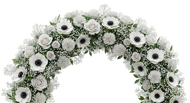 Arch of White Anemone and Rose Flowers with Baby's Breath