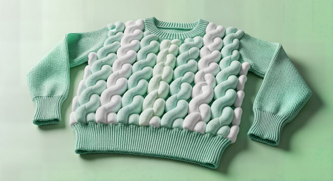 Mint green sweater with white bubble pattern
