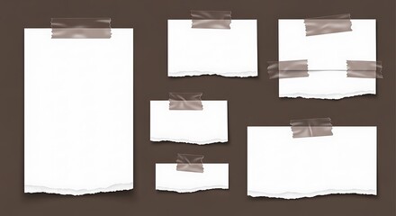 Blank White Paper Notes on Brown Background.