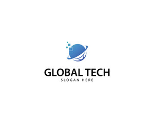logo design combination of globe and modern technology, logo for global solutions, symbol, icon, idea, creative.