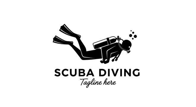 Scuba diving logo with diver silhouette and oxygen tank
