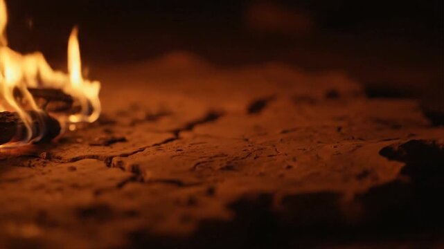 Candle Flame Burning on Wooden Surface.