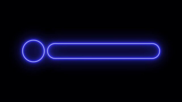 Glowing neon lower-third title bar icon on black background. sleek nameplate banner icon. Animated text bar reveal, professional broadcast title strip. Perfect for content information display.
