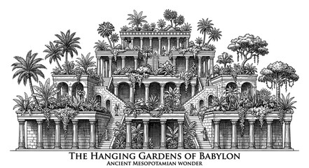 Naklejka premium Hanging Gardens of Babylon: Seven Wonders of the Ancient World