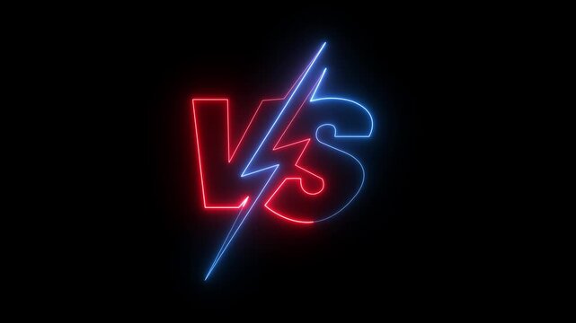 Glowing neon VS versus bars icon animation on black background. Blue color VS game match team challenge sign symbol. Neon versus for sports and fight competition game concept.