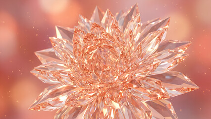 Coral-colored crystal dahlia flower: gem texture, fantastical abstract floral background wallpaper illustration