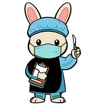 Rabbit Surgeon Scrubs Cartoon style