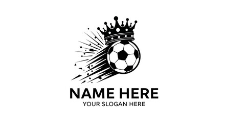 Obraz premium A crowned soccer ball emblem with dynamic splashes and placeholder text for customization, graphic illustration, vector art