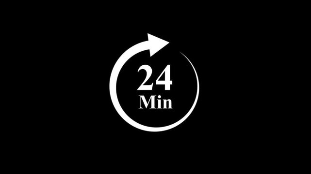 Dynamic 24 minute countdown timer with animated arrow on black screen