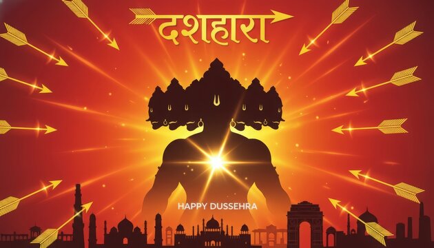 Vibrant depiction of the epic battle scene from the hindu mythology festival dashahara.