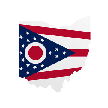 Ohio flag map poster. US state pride wall decor artwork. Patriotic printable digital art. Detailed vector illustration
