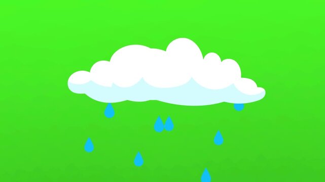 Animated rain cloud with raindrops on green background