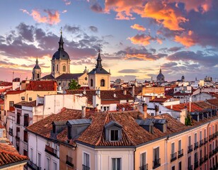 Obraz premium Madrid Skyline at Sunset - A Captivating View of the City.
