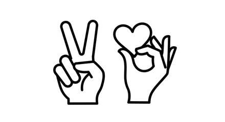 Obraz premium Peace and Love Hands Gestures: Victory Sign and Heart Symbol