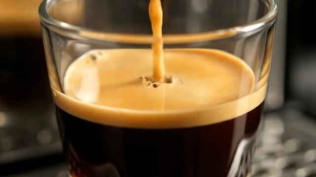 Espresso Being Poured into Clear Glass Cup.