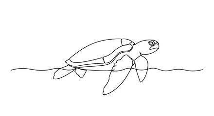 Continuous one line drawing of a sea turtle swimming gracefully in the ocean © Line Home