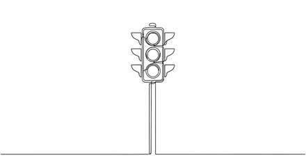 Obraz premium Continuous line drawing of a single traffic light on a pole, road control signal