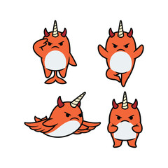 Cute cartoon narwhals showing different emotions with copy space © mdbayjid